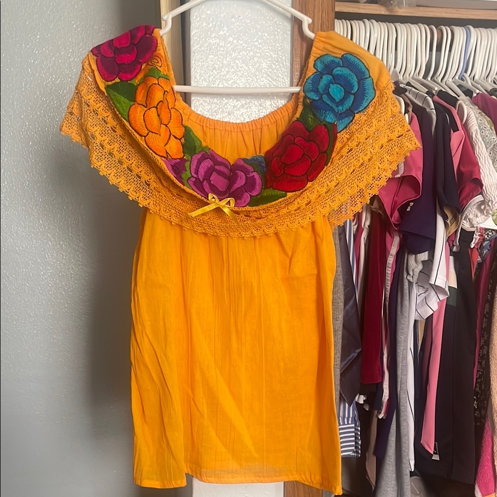 Vibrant Yellow Floral Embroidered Women's Top
